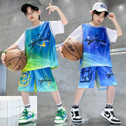 儿童篮球服速干运动套装男童假两件短袖23号中大童女孩夏时尚球衣