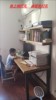 loft台式电脑桌实木双人家用写字办公桌卧室简约书桌一体书架组合