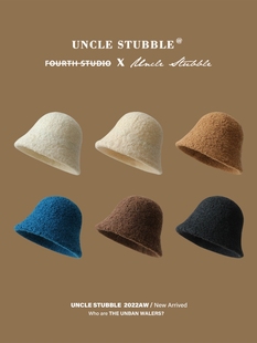 高级感台灯帽女生气质素雅纯色盆帽冬季保暖素颜遮脸水桶帽渔夫帽