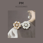 法式镂空花朵珍珠银白色金属纽扣女士毛衣羊绒大衣外套花型装饰扣