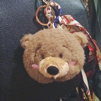 小熊头女士韩国创意，手机毛绒钥匙扣