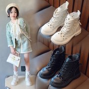 儿童马丁靴镂空单靴2023春夏，黑色女童靴子，透气公主女宝宝短靴