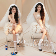 韩式婚纱情侣写真抹胸香槟色仙女小短裙礼服影楼主题拍摄服装