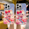 可爱HelloKitty凯蒂猫适用苹果iPhone15Pro手机壳12卡通公仔13promax软壳彩虹猫咪闪粉镜头i14PM保护套水钻潮