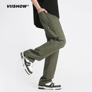 VISHOW撞钉设计磨毛潮流直筒宽松牛仔裤男23年冬季休闲男裤