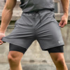 假两件短裤男子美式四分裤不过膝弹力健身运动跑步篮球裤双层速干