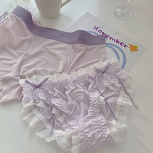 5件88折 森日和叶两件装紫色情侣内裤高颜值一男一女纯棉裆三角裤