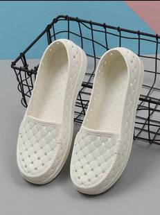 塑胶凉鞋女夏季镂空透气沙滩鞋白色平底护士洞洞鞋防滑软底工作鞋
