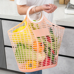 买菜篮子手提篮大号结实编织软塑料，可折叠加厚置物环保购物篮