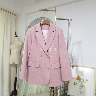 e24a025小西装外套西服，上衣修身长袖灯芯绒，粉色显瘦2024春秋女士