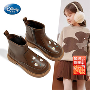 迪士尼童鞋女童靴子秋冬2023小童，靴子加绒短靴，马丁靴儿童靴子