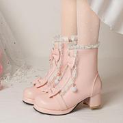 2024春秋季lolita鞋子洛丽塔，高跟短靴女lo靴子粗跟冬季加绒