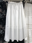 春季白色半身裙中长款a字工装，裙松紧高腰，显瘦休闲口袋伞裙蓬蓬裙