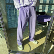 TRENDYWU 自制 宽松直筒随性松紧腰香芋紫高级灯芯绒中性长裤