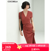 cocobella设计感围裹式，连衣裙女弹力，舒适气质短袖针织裙fr167