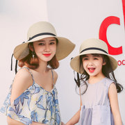 帽子夏季亲子盆帽女孩海滩，遮阳帽可折叠沙滩，度假草帽韩版大檐帽