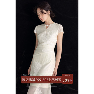 美丽的皇帝新中式仙气白色，刺绣连衣裙女夏季优雅气质a字长裙
