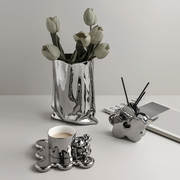 贝汉美轻奢电镀银花瓶摆件创意家居客厅茶几酒柜样板房陶瓷装饰品