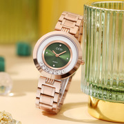 瑞士时尚全自动女士手表镶钻红色，绿钢带防水时装女表