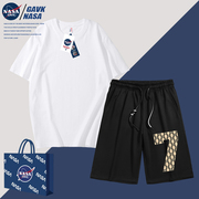 NASA GAVK2024纯棉T恤潮牌情侣男女同款印花5分潮流松紧短裤男