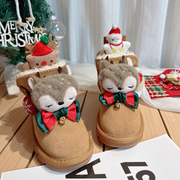 2023冬季圣诞雪地靴女款新年女童靴子加绒大棉鞋秋冬款儿童
