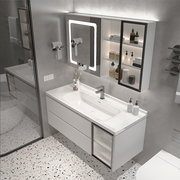 岩板一体陶瓷盆实木浴室柜组合卫生间现代简约洗漱台洗手洗脸