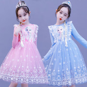 冰雪奇缘爱莎公主裙女童春秋，夏儿童(夏儿童，)艾莎公主正版生日连衣裙子