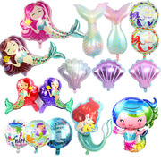 卡通美人鱼尾巴铝膜气球圆形生日快乐娃娃鱼铝箔气球公主造型