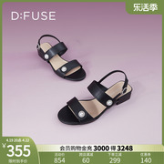 DFuse夏季粗跟凉鞋珍珠一字带休闲运动平底鞋女DF32115332