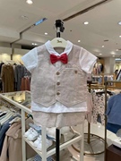 韩国中小童装 23夏男童宝宝假马甲绅士领结短袖衬衣 短裤套装
