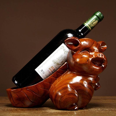 花梨木雕福猪酒架摆件创意葡萄红酒架家居客厅酒柜装饰工艺品摆设