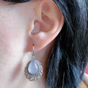 925纯银镶灰玛瑙，耳环女水滴形设计复古个性，简约耳钩耳坠