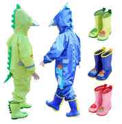 高档儿童雨衣雨鞋套装连体女童男童小学生幼儿园防水轻薄防滑恐龙