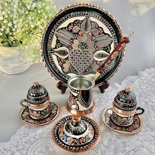 土耳其进口紫铜纯手工珐琅彩，咖啡杯套具手冲咖啡壶欧式宫廷套装