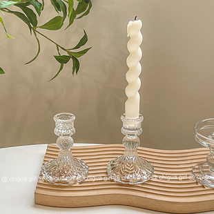 欧式复古浮雕水晶玻璃烛台拍照餐桌，浪漫摆件ins香薰蜡烛台座法式