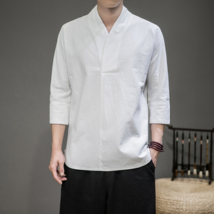 中国风汉元素大码短袖七分袖，t恤汉服男士，中式唐装僧侣禅修居士服