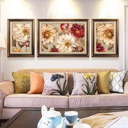 印花dmc十字绣套件客厅卧室，欧式油画花卉三联画现代简约繁花似锦