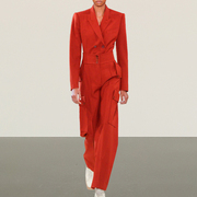 气质红色欧美大牌西服套装女高端女神范时尚洋气减龄小西装两件套