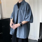 衬衫男韩版潮流夏季大码纯色短袖衬衣服2023薄款百搭宽松半袖外套