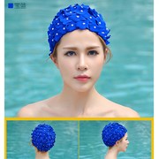 大头泳帽纯手工缝制珍珠立体花瓣，泳帽长短发专用泡温泉女士游泳帽