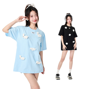 Cloudseason兔子星星短袖上衣夏季辣妹设计感时尚女生半袖T恤