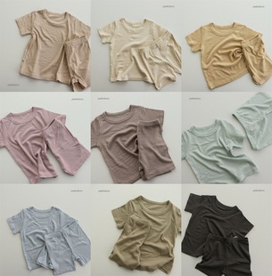 韩国进口婴幼童装柔软清凉家居服套装夏PEEKABOO短袖短裤睡衣