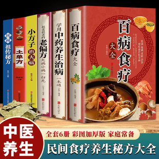 全套6册彩图加厚版 百病食疗大全+学用中药养生治病一本通+很老很老的老偏方+土单方民间祖传秘方小方子治大病 中药养生食疗药膳书