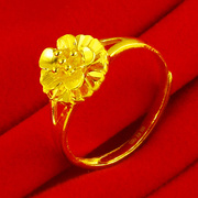黄金戒指女款9999足金纯金食指环结婚首饰花朵真金按克送妈妈