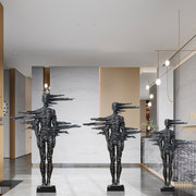 现代创意落地迎宾人物雕塑摆件，酒店展厅售楼处大型玻璃钢人像装置