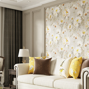 安普莎进口墙纸客厅，背景墙美式田园风白菊花，图案壁纸高档环保木浆
