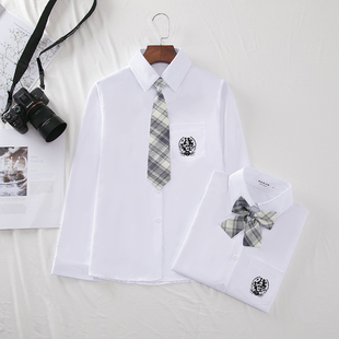 JK制服衬衫女长袖2022宽松学生班服白色刺绣领带衬衣打底上衣
