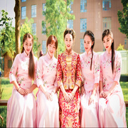 中式结婚礼伴郎伴娘服女姐妹团秋季长款礼服，民国五四古筝演出服装