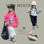 女童韩版卡通卫衣2023冬装加厚宝宝保暖绒衫儿童，休闲时尚加绒外套