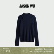 JASON WU 春夏百搭小高领肩部镂空长袖上衣毛衣毛针织衫女